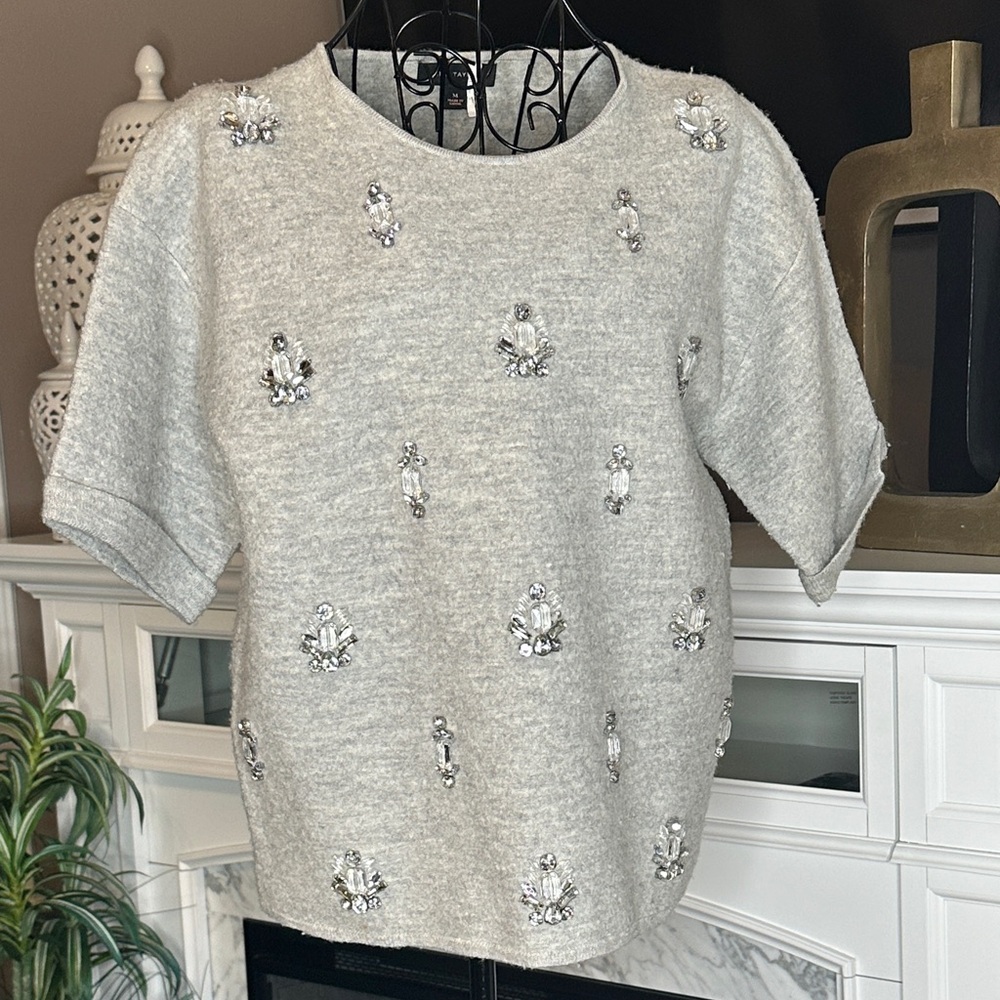 Ann Taylor Embellished Gray Sweatshirt